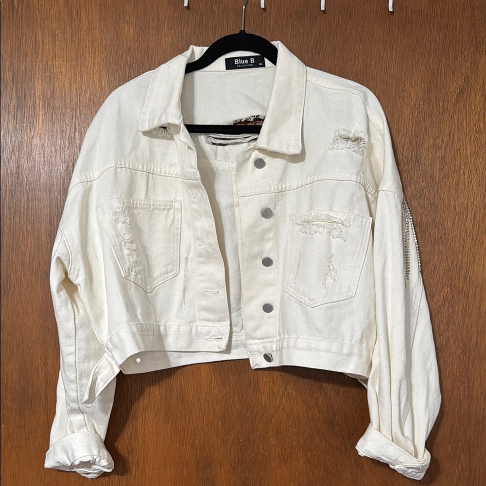 Women's Cream Rinestone Denim Jacket